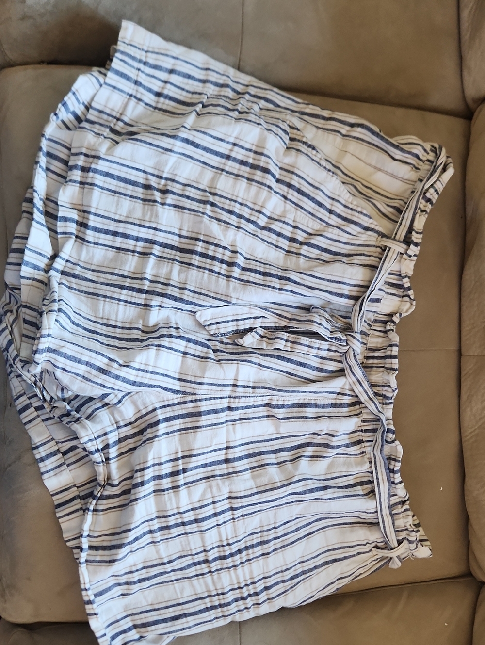 Striped White and Navy Cotton Blend Women’s Shorts